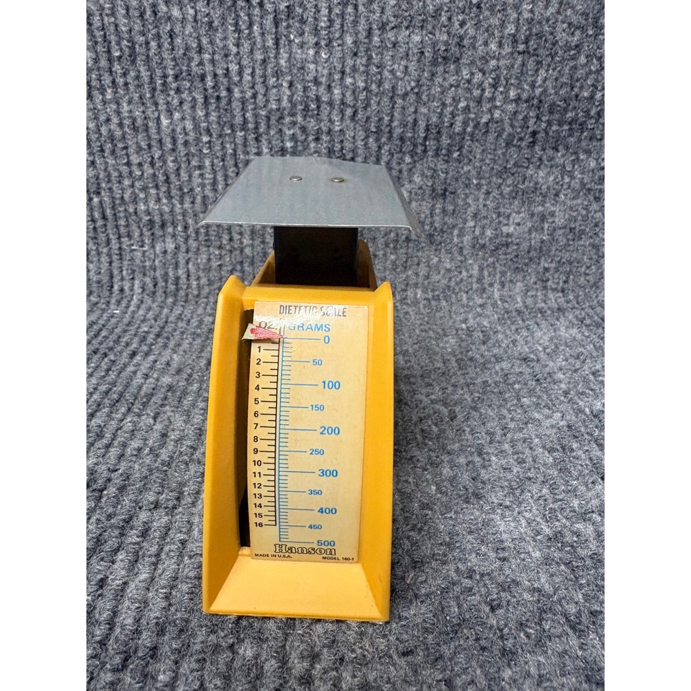 Vintage Hanson Model 160-1 Dietetic Scale Yellow 500g 16oz Made in USA Retro